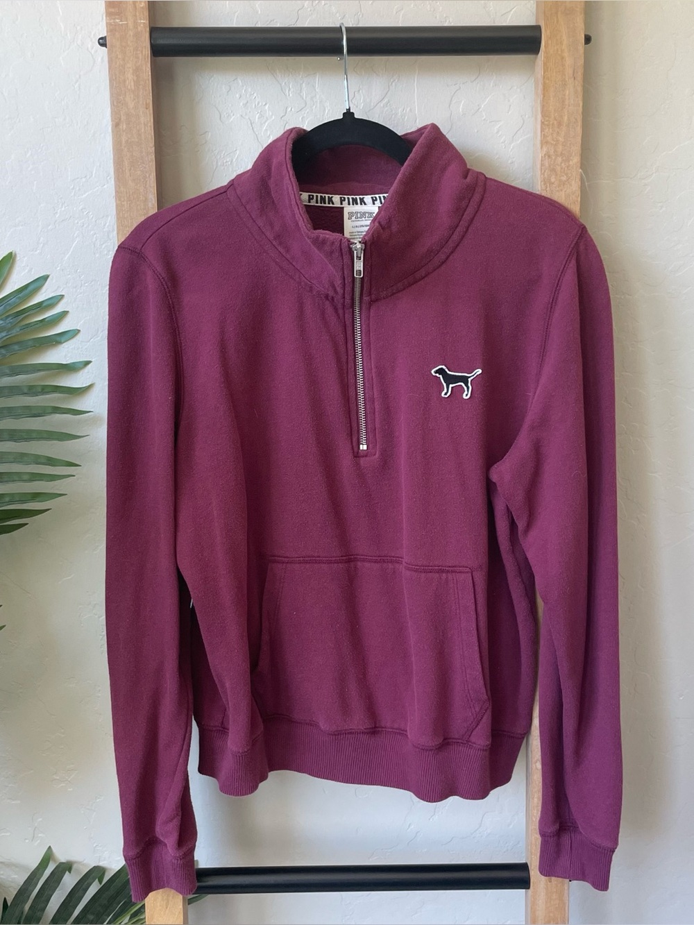 PINK Victoria's Secret Half-Zip Fleece Pullover in Berry Plum